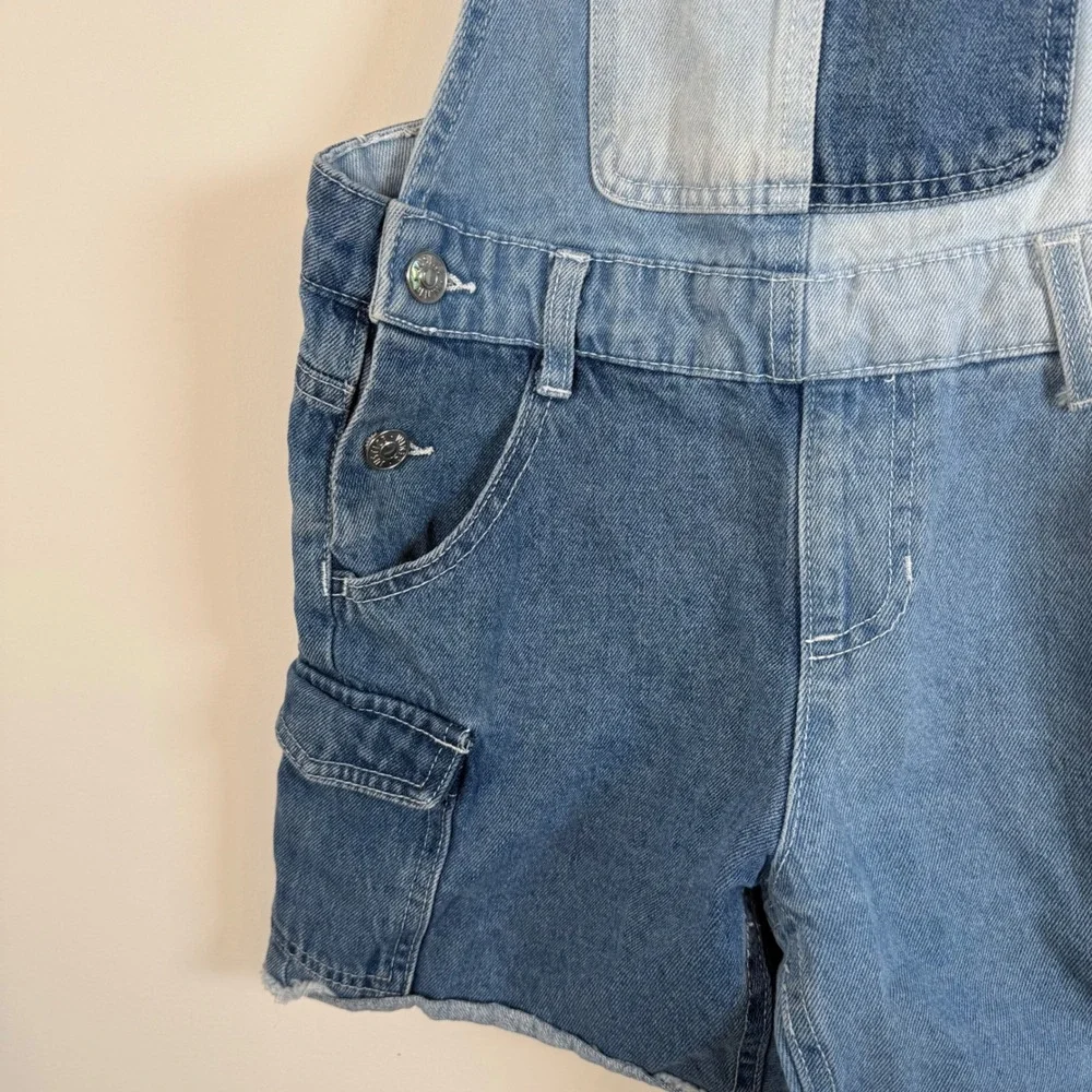 Justice Looney Tunes Denim Shortalls Kids Size 12 Blue Colorblock Patchwork